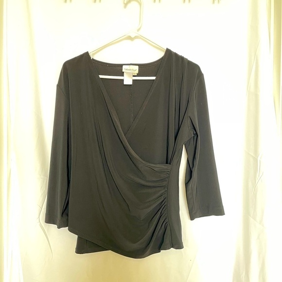 Coldwater Creek Tops - Coldwater Creek/ Black Surplice draped faux wrap top.​​​​​​​​​